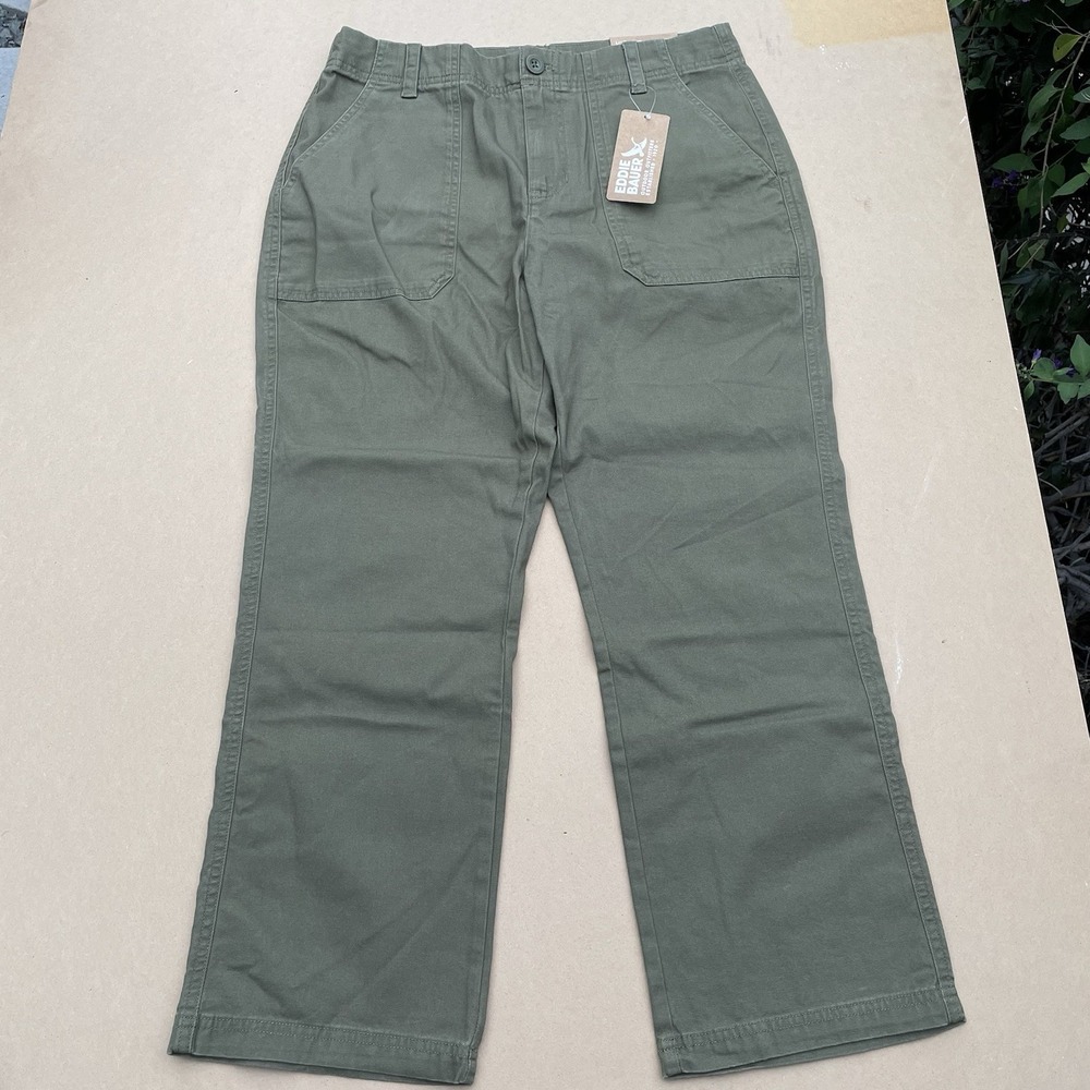 New Eddie Bauer Women's Canvas Utility Pants 8 High Rise Green Crop Fitted W/H/T